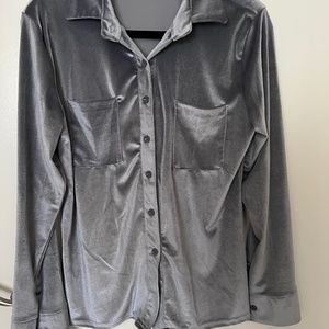 Silver long sleeve button down shirt, size L